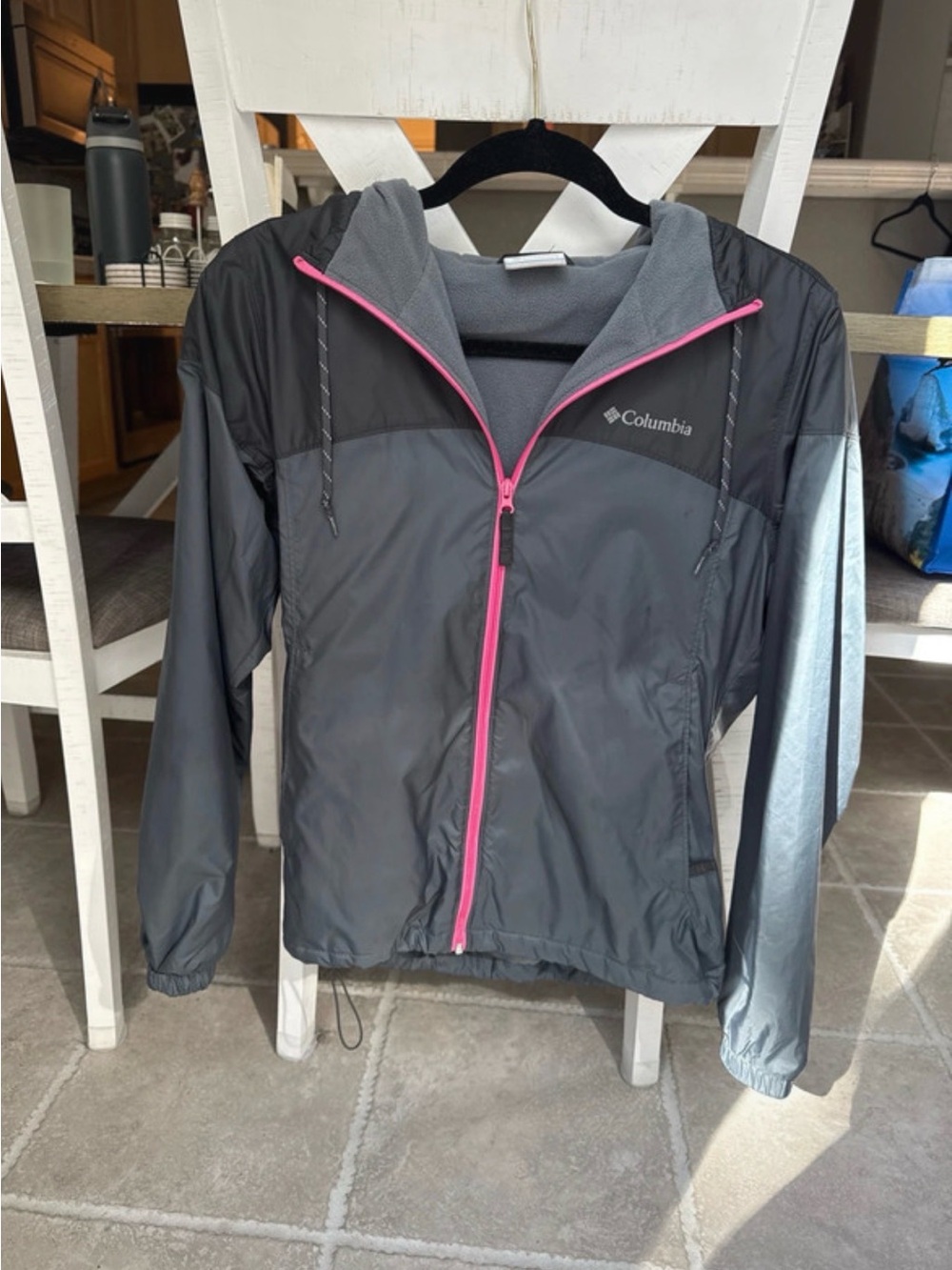 Columbia Gray Rain Jacket with Pink Zipper Trim